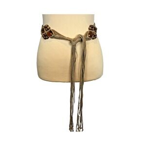 Handcrafted Beaded Taupe Rope Tie Belt
